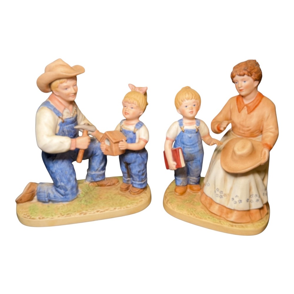 VTG HOMCO Denim Days Figurine Set #1511 #1515 Farm Life Porcelain Decor